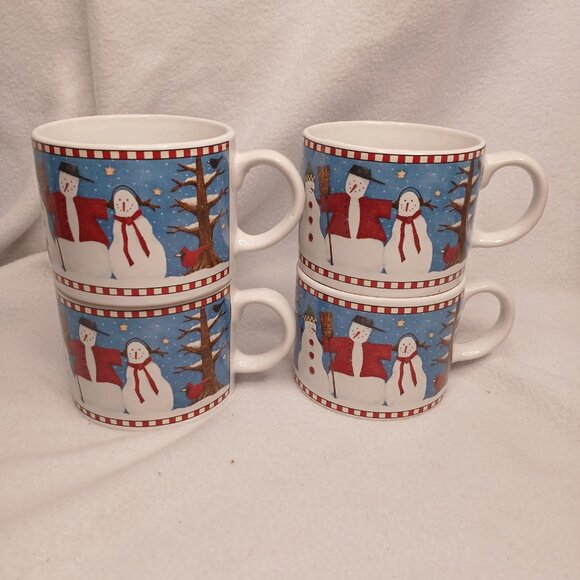 4 Cups and Saucer Sets Sakura Debbie Mumm Vintage 1997 Stoneware Christmas - Picture 4 of 16